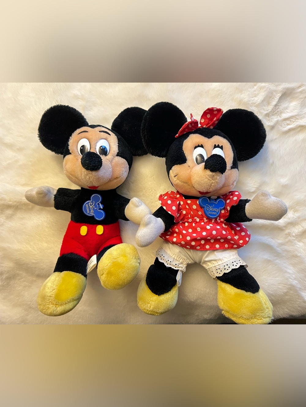 Vintage Disney Mickey & Minnie Mouse Plush Pair – 12” Stuffed Animals – As Is